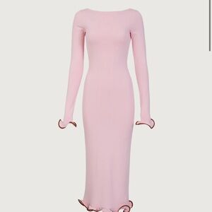 SAME ruffle Long Sleeve Pink Dress